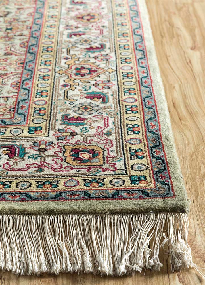 amani green wool hand knotted Rug - Corner