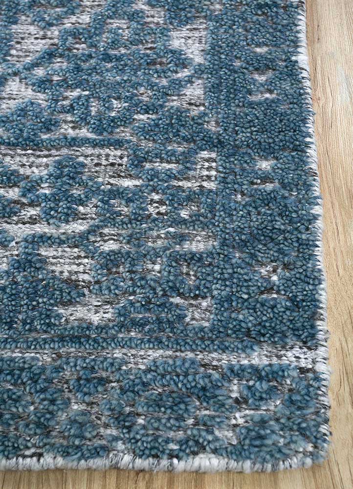 revolution blue wool and viscose hand knotted Rug - Corner