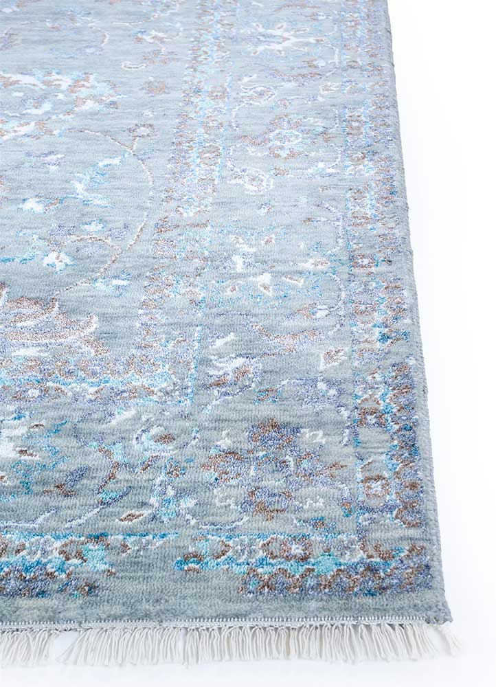 gulnar blue wool and viscose hand knotted Rug - Corner