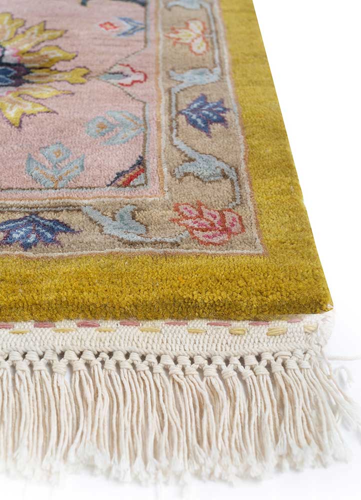cyanna gold wool and silk hand knotted Rug - Corner