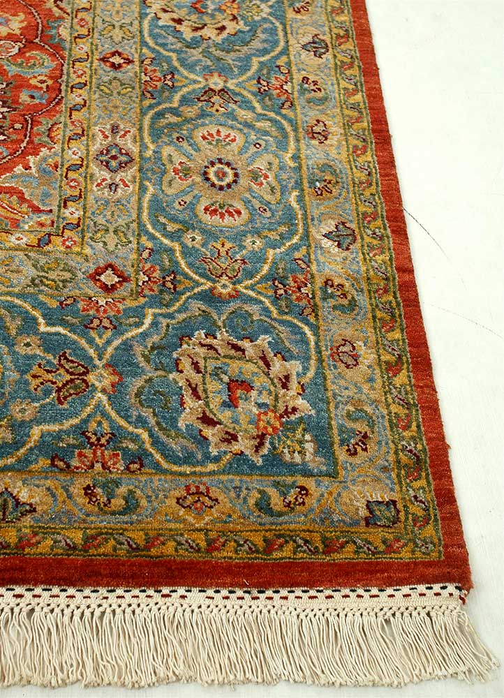 gulnar red and orange wool hand knotted Rug - Corner