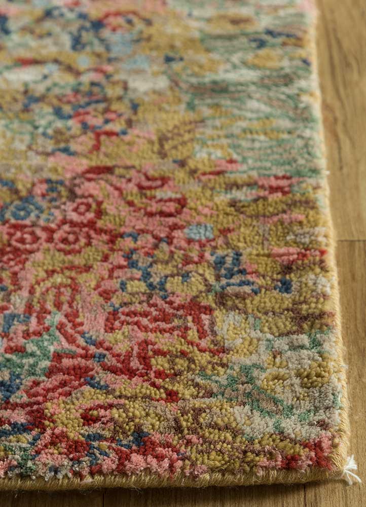 pansy beige and brown wool and bamboo silk hand knotted Rug - Corner