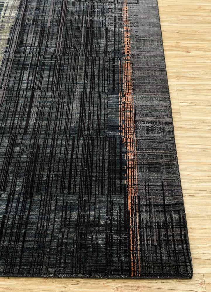 unstring by kavi grey and black wool and bamboo silk hand knotted Rug - Corner