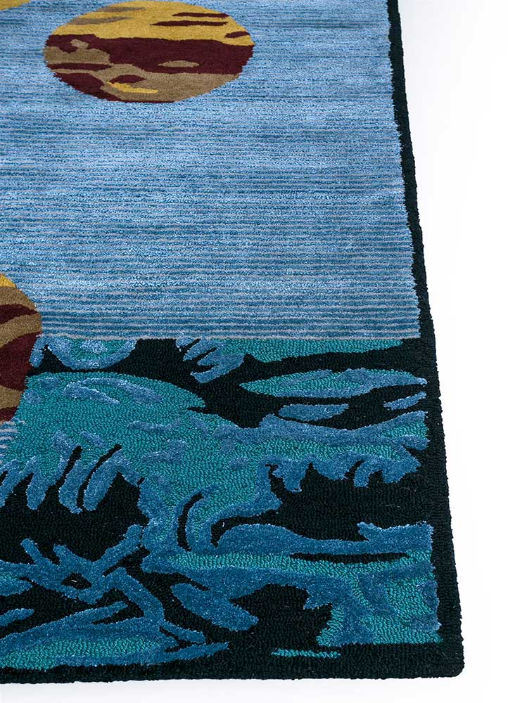 riviera blue wool and viscose hand tufted Rug - Corner
