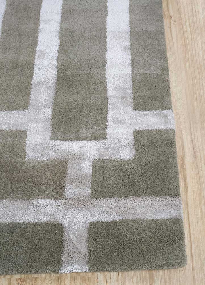 contour green wool and viscose hand tufted Rug - Corner