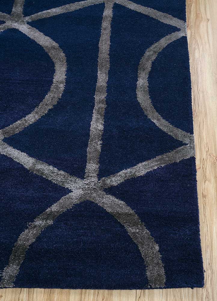 contour blue wool and viscose hand tufted Rug - Corner