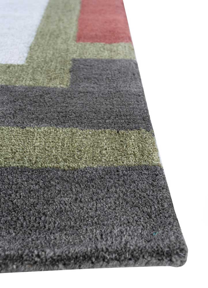 linear green wool and viscose hand tufted Rug - Corner