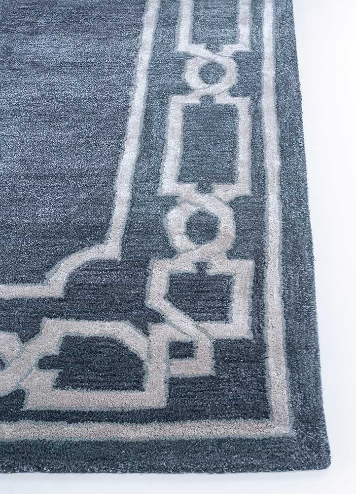 linear grey and black wool and viscose hand tufted Rug - Corner