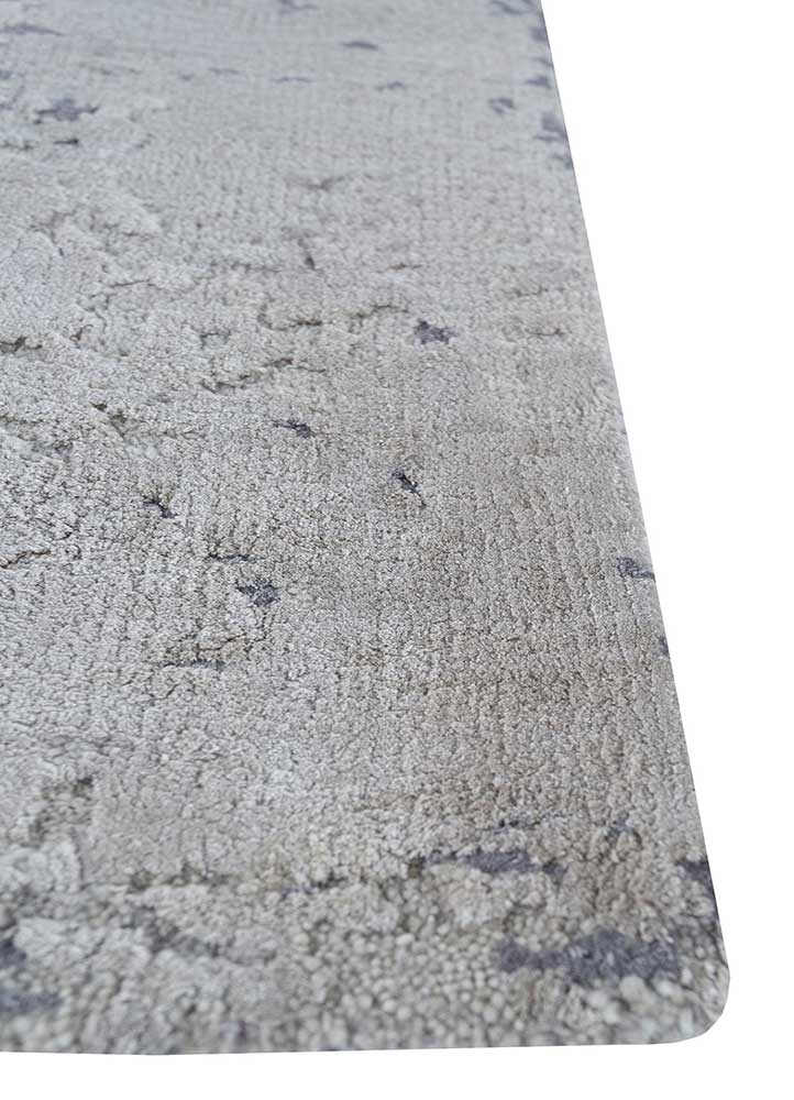 entropy grey and black wool and silk hand knotted Rug - Corner