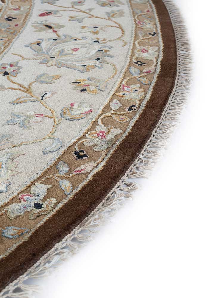 aurora beige and brown wool and silk hand knotted Rug - Corner