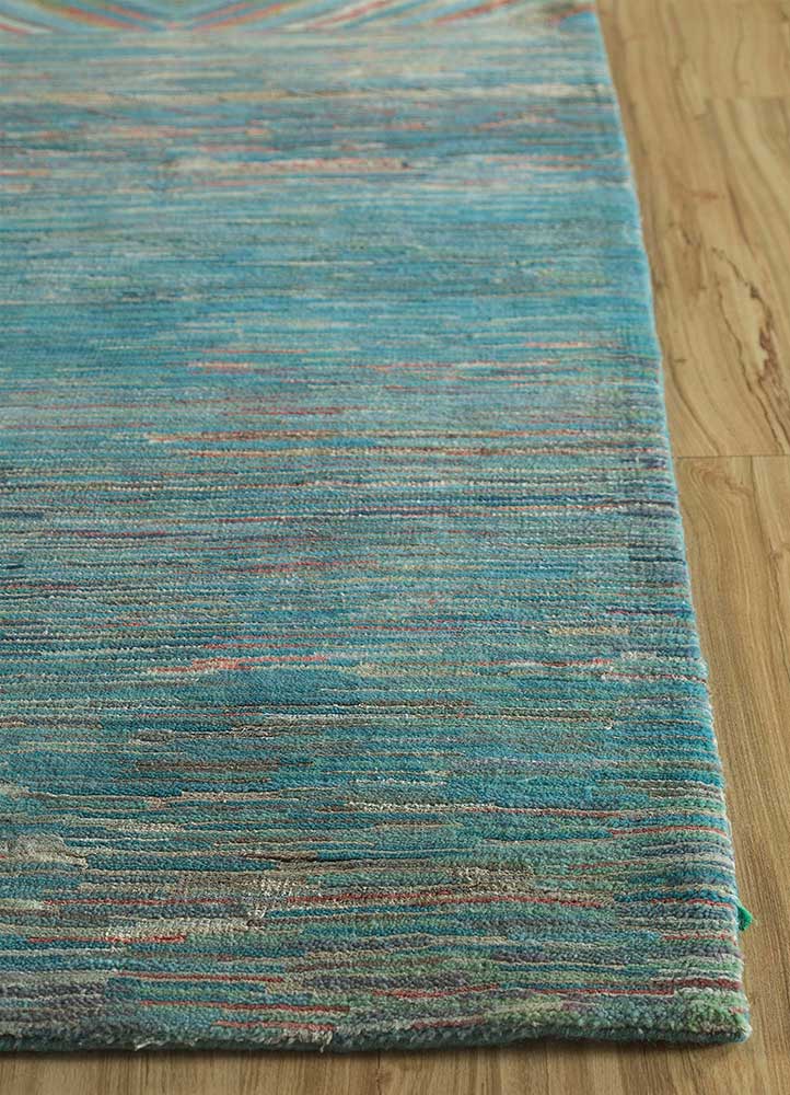 freedom manchaha blue wool and bamboo silk hand knotted Rug - Corner