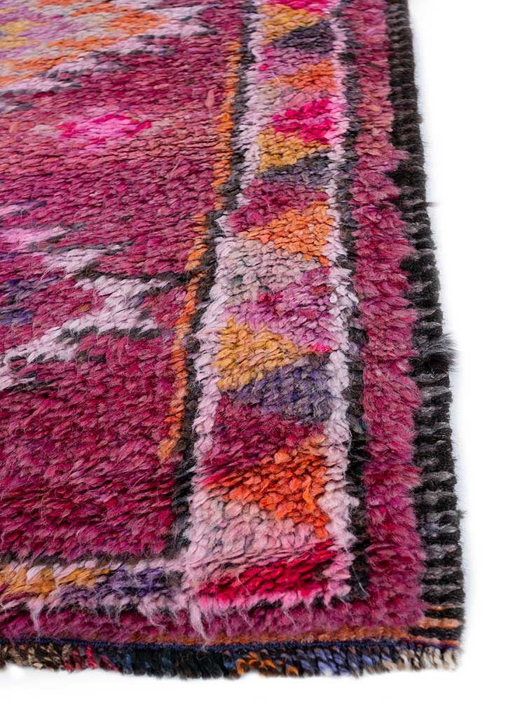 kilim pink and purple wool hand knotted Rug - Corner