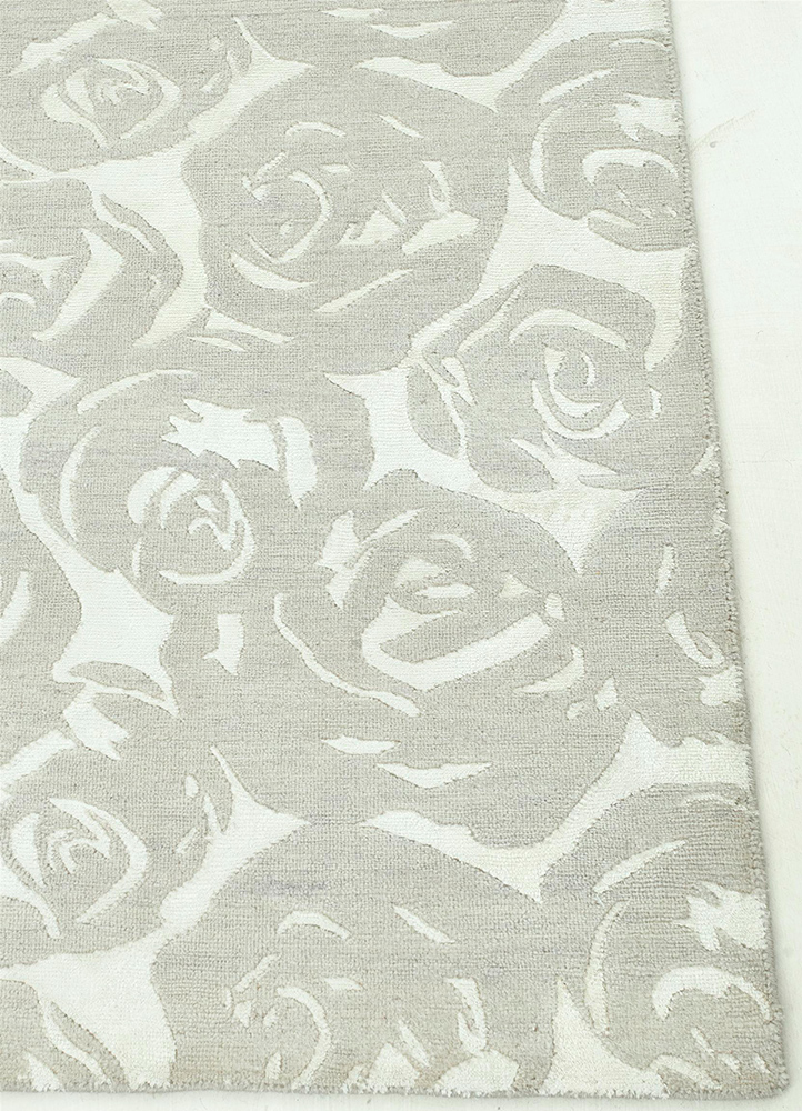 floret ivory wool and bamboo silk hand knotted Rug - Corner