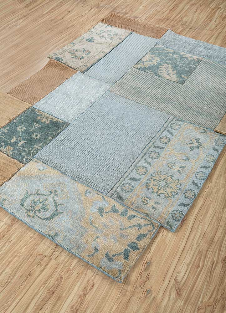 provenance blue wool and viscose patchwork Rug - FloorShot