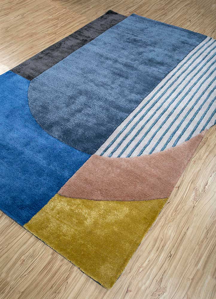 come around blue wool and viscose hand tufted Rug - FloorShot