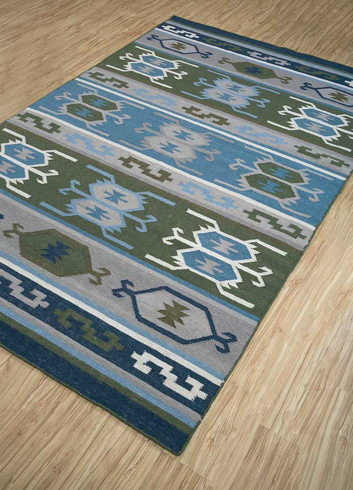 bedouin blue wool flat weaves Rug - FloorShot