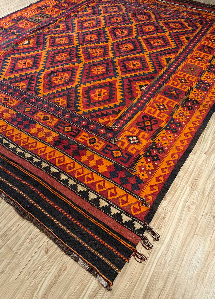 bedouin red and orange wool flat weaves Rug - FloorShot
