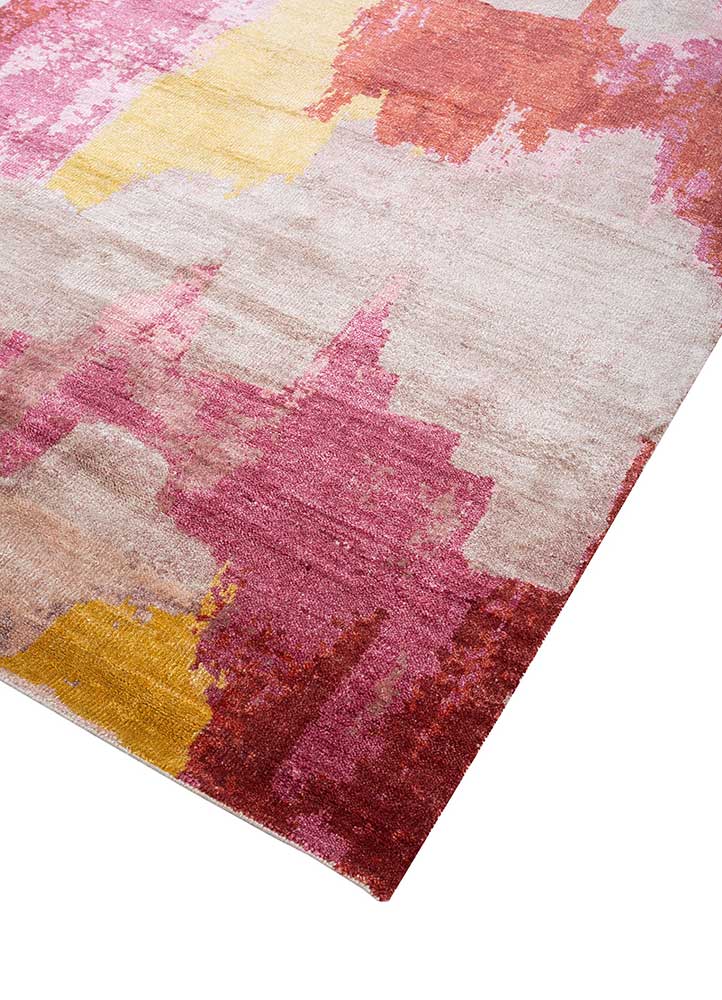 entropy red and orange bamboo silk hand knotted Rug - FloorShot