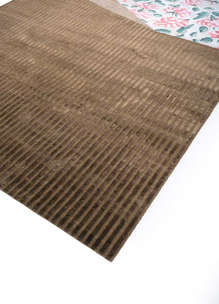khaas beige and brown wool and bamboo silk hand knotted Rug - FloorShot