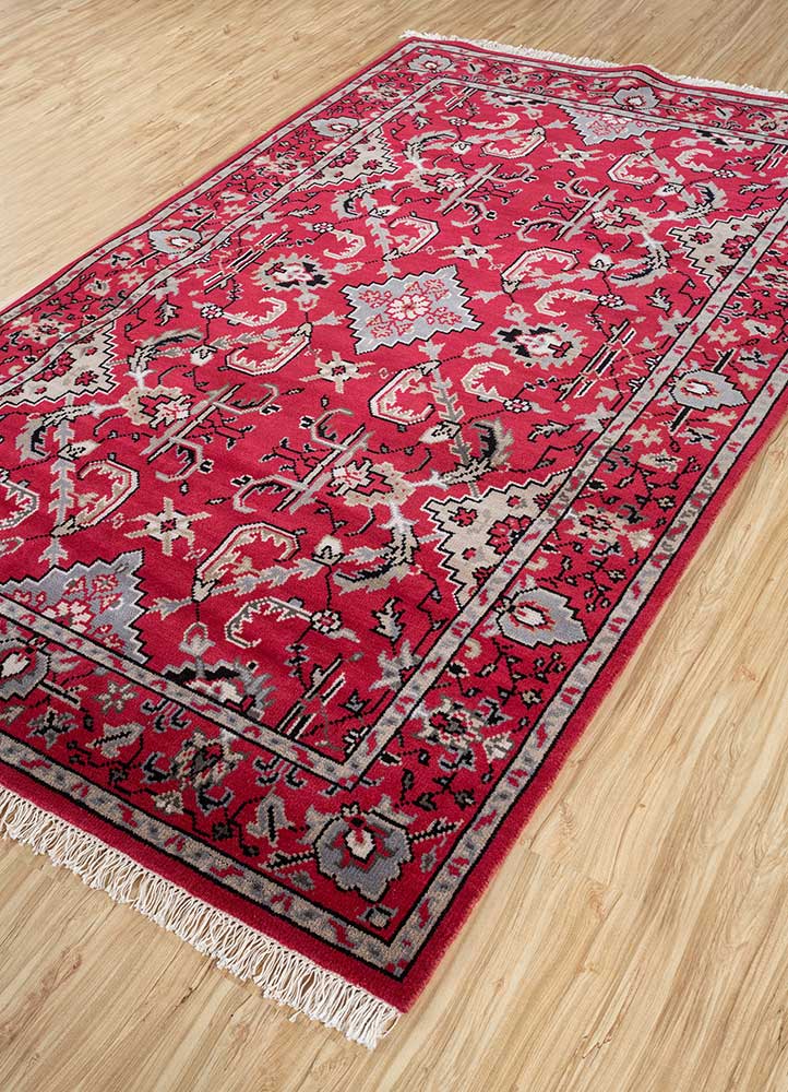 cyanna red and orange wool hand knotted Rug - FloorShot