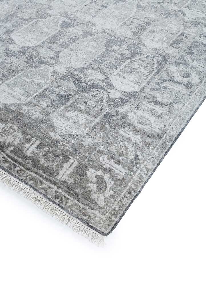 clan grey and black wool and silk hand knotted Rug - FloorShot
