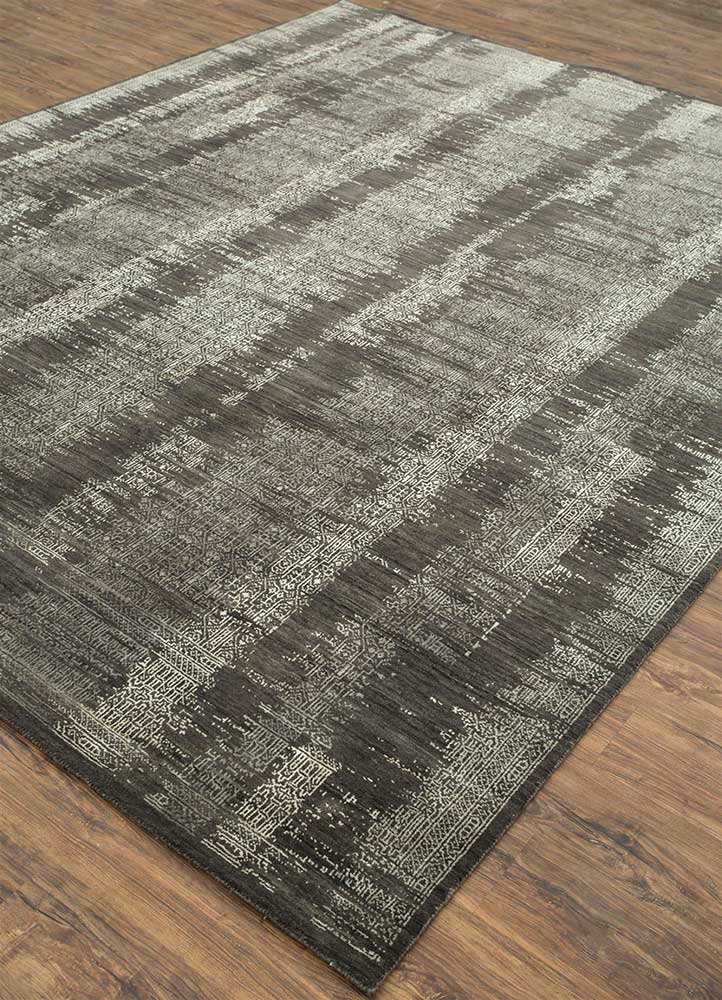 wisteria grey and black wool and silk hand knotted Rug - FloorShot