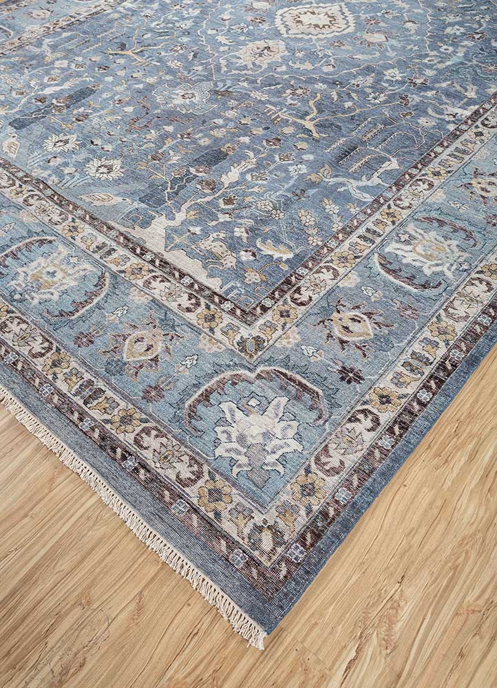 someplace in time blue wool hand knotted Rug - FloorShot