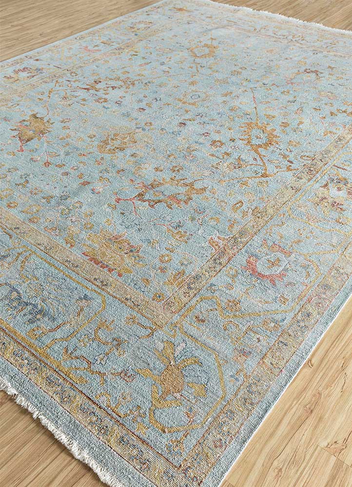 someplace in time blue wool hand knotted Rug - FloorShot