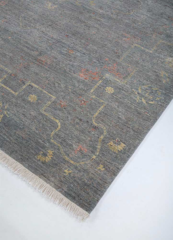 someplace in time grey and black wool hand knotted Rug - FloorShot