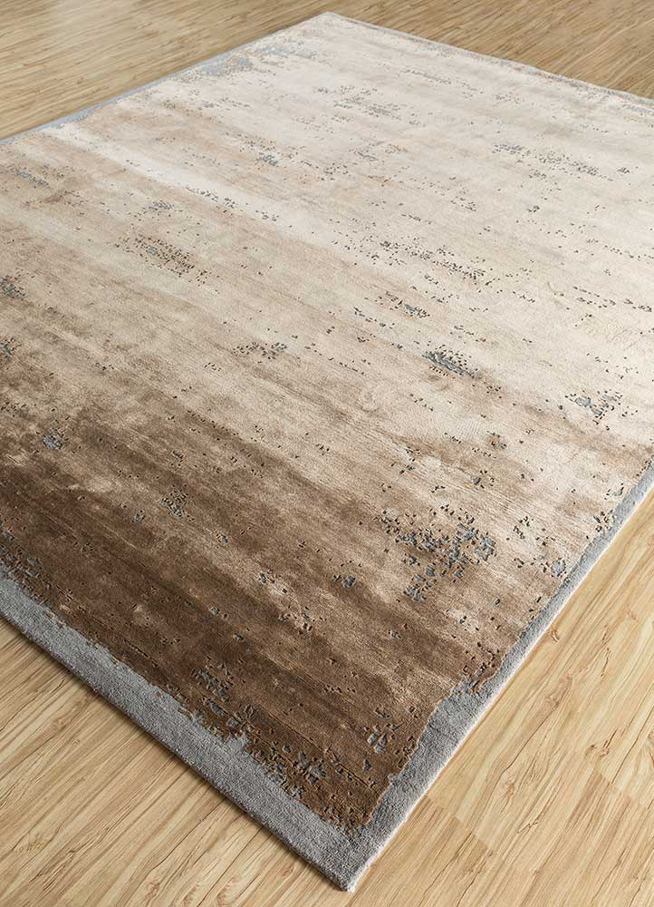 urban pause by kavi gold wool and bamboo silk hand knotted Rug - FloorShot