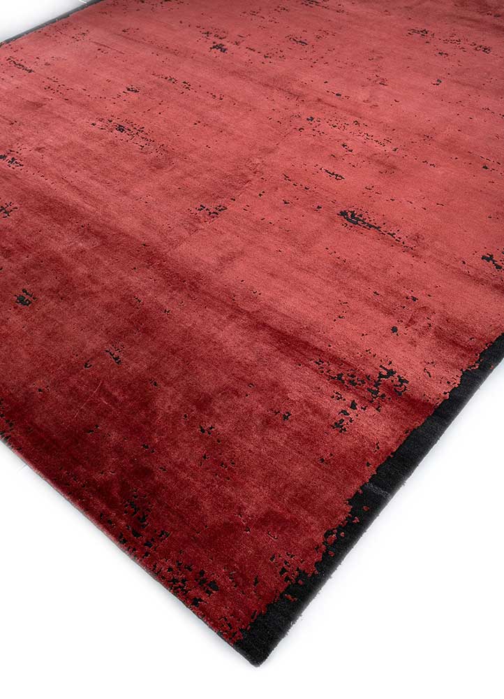 urban pause by kavi red and orange wool and bamboo silk hand knotted Rug - FloorShot