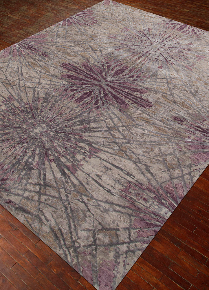 chaos theory by kavi pink and purple wool and bamboo silk hand knotted Rug - FloorShot