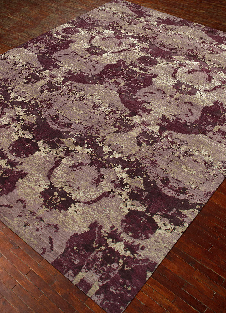 chaos theory by kavi pink and purple wool and bamboo silk hand knotted Rug - FloorShot