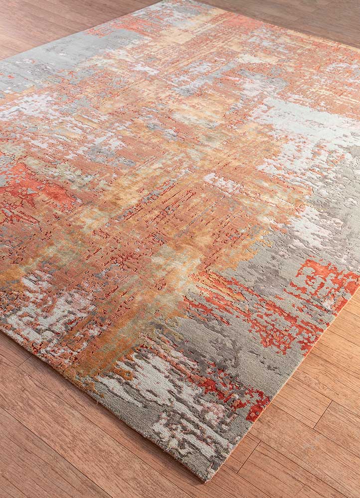 project error by kavi red and orange wool and bamboo silk hand knotted Rug - FloorShot