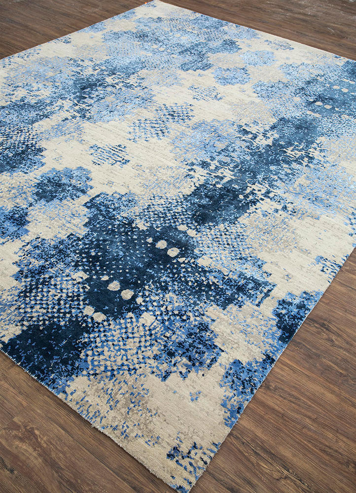 project error by kavi blue wool and bamboo silk hand knotted Rug - FloorShot
