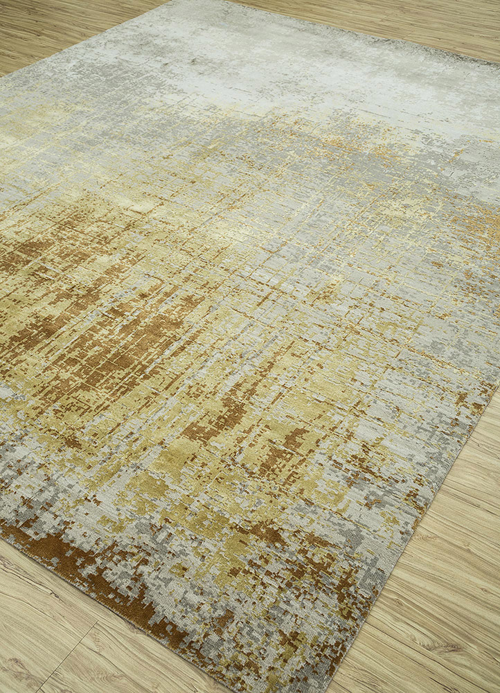 tattvam beige and brown wool and bamboo silk hand knotted Rug - FloorShot