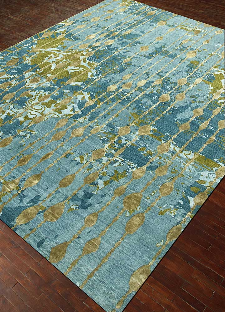 pansy blue wool and bamboo silk hand knotted Rug - FloorShot