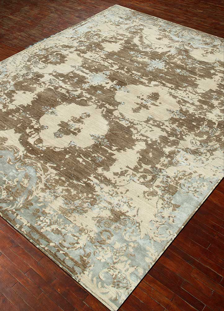 wisteria beige and brown wool and viscose hand knotted Rug - FloorShot