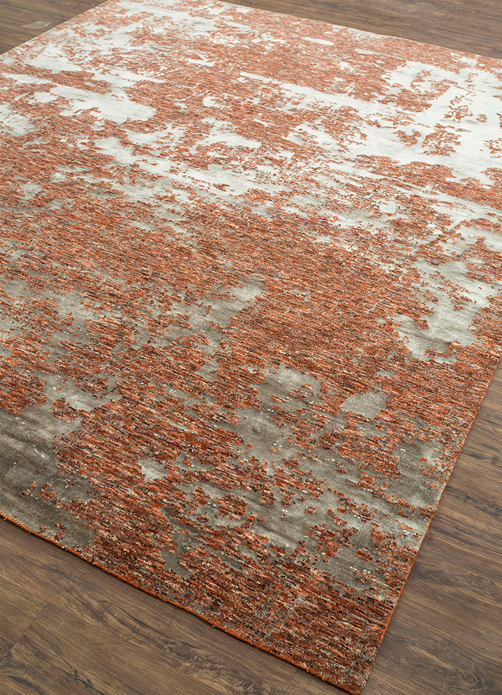 project error by kavi red and orange wool and bamboo silk hand knotted Rug - FloorShot