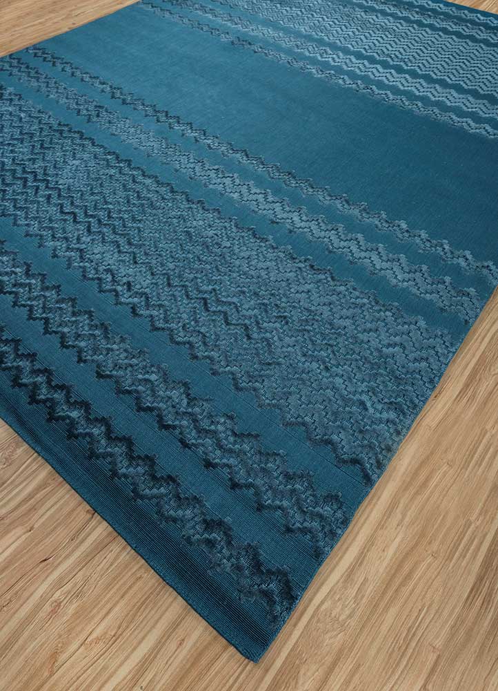 acar blue bamboo silk hand loom Rug - FloorShot