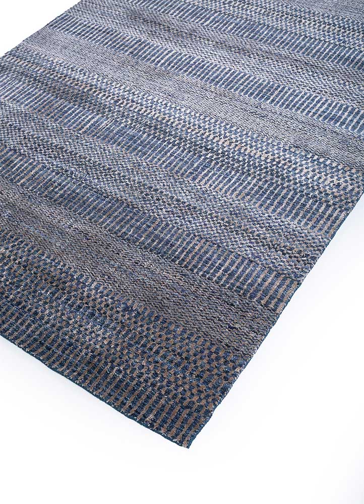 acar blue wool and bamboo silk hand loom Rug - FloorShot
