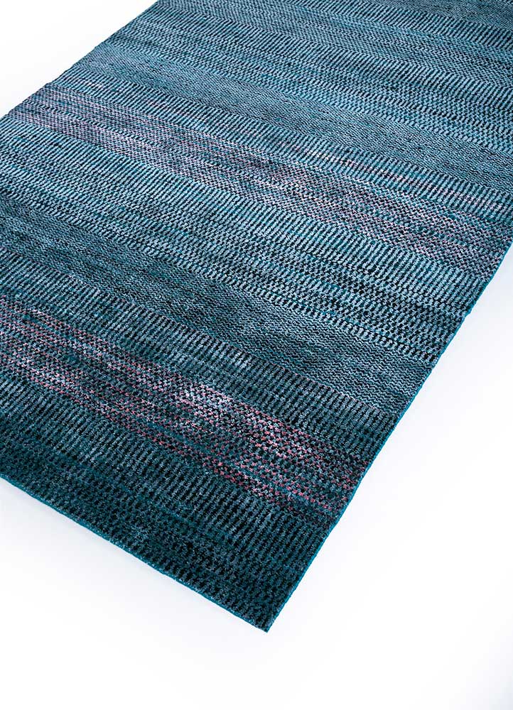 acar blue wool and bamboo silk hand loom Rug - FloorShot