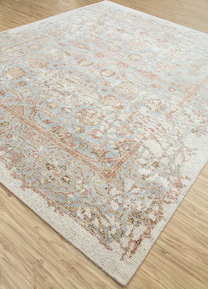 wisteria blue wool and silk hand knotted Rug - FloorShot