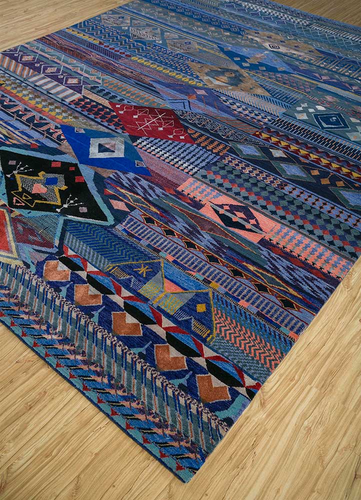 manchaha blue wool and bamboo silk hand knotted Rug - FloorShot