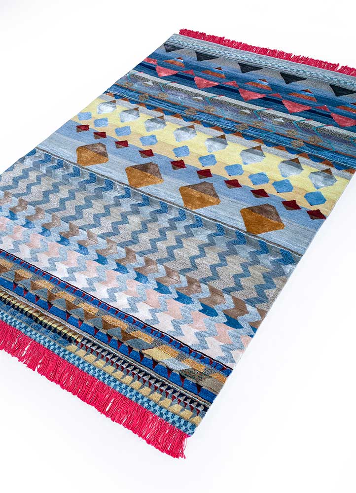 manchaha blue wool and bamboo silk hand knotted Rug - FloorShot