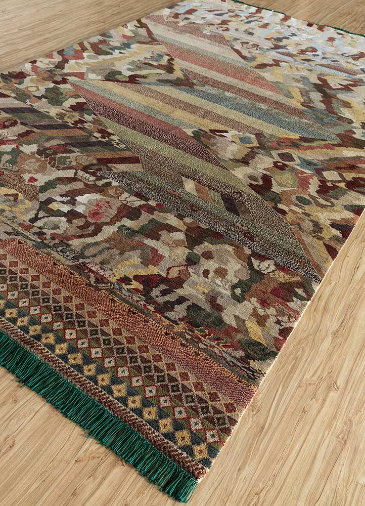manchaha beige and brown wool and bamboo silk hand knotted Rug - FloorShot