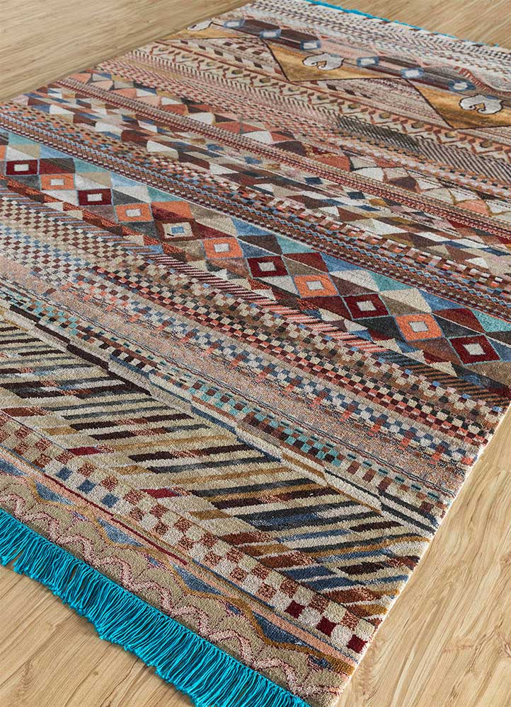 manchaha beige and brown wool and bamboo silk hand knotted Rug - FloorShot