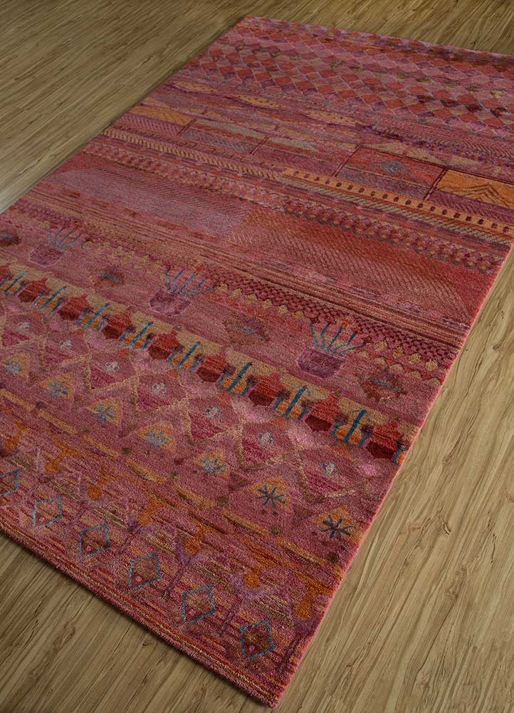 manchaha red and orange wool and bamboo silk hand knotted Rug - FloorShot