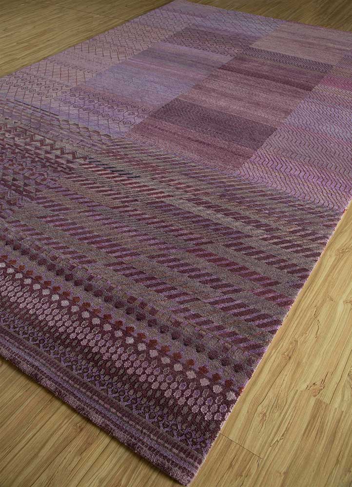 manchaha pink and purple wool and bamboo silk hand knotted Rug - FloorShot