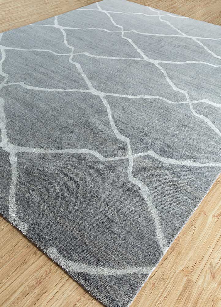 cleo grey and black wool and bamboo silk hand knotted Rug - FloorShot